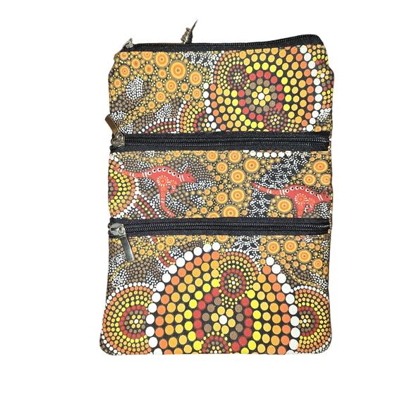 Bunabiri Australia Aboriginal Art 3 Zip Cross-Body Bag Colours of the Land - Picture 6 of 8